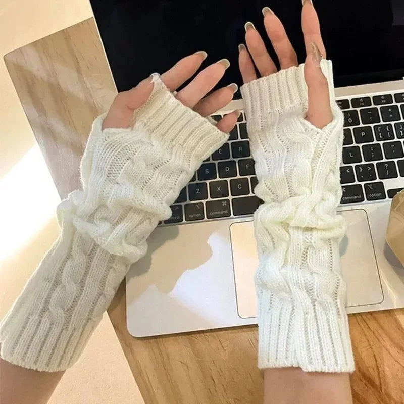 Y2K Knitted Striped Sleeves Gloves Autumn Winter Arm Warmer JK Long Fingerless Solid Colors Gloves Fashion Casual Girls Clothes