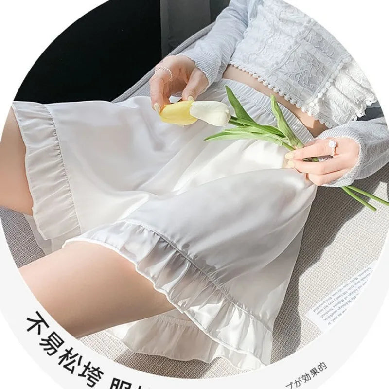 Women's Summer Lace Underwear Female Thin Ice Silk Safety Short Pants Women's Anti-light Loose Shorts Without Curling Edge
