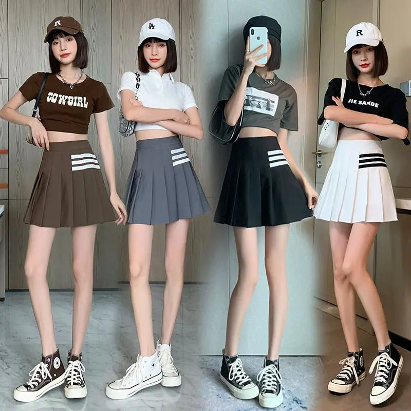 Preppy Style Women Kawaii Striped Pleated Skirts Korean Fashion Summer High Waisted With Lining Sweet Cutecore Mini A-line Skirt