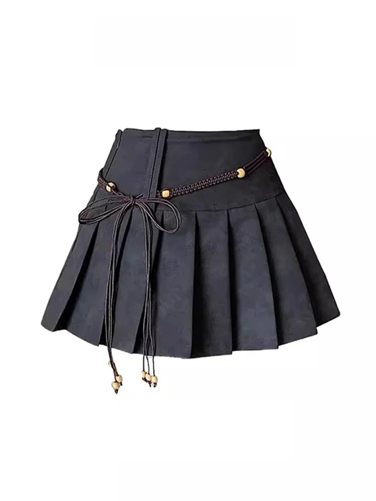 Retro PU Leather High Waist A-Line Skirt for Women