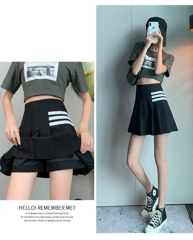 Preppy Style Women Kawaii Striped Pleated Skirts Korean Fashion Summer High Waisted With Lining Sweet Cutecore Mini A-line Skirt