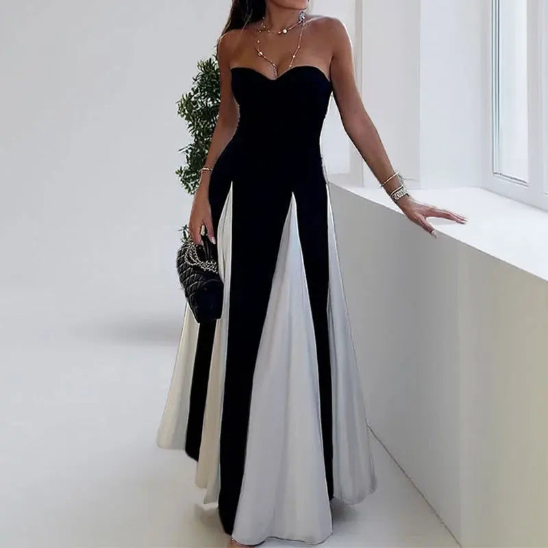 Elegant Color Block A-Line Knitted Bell Sleeve Dress