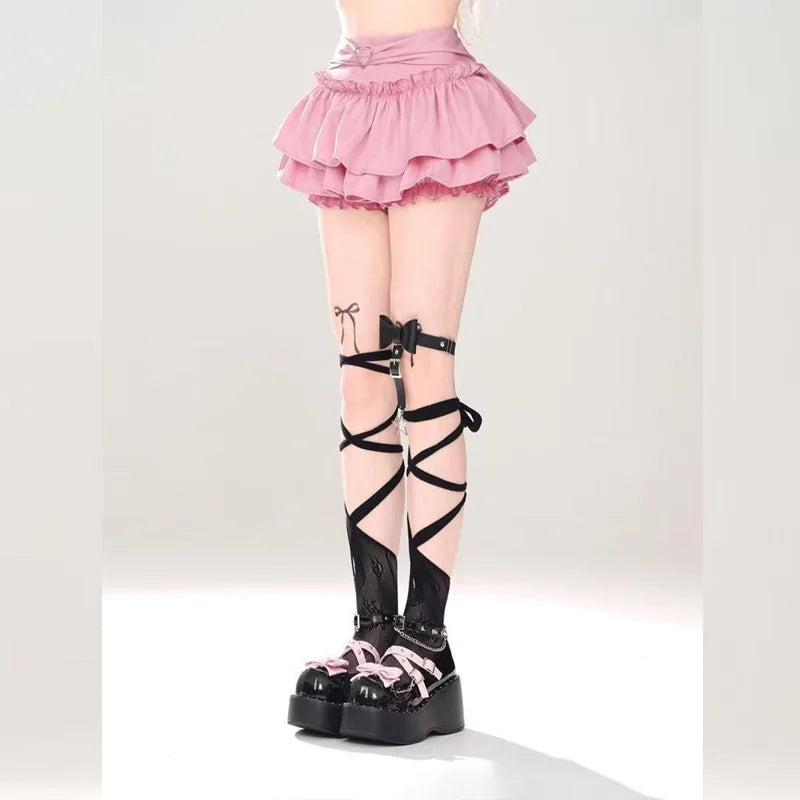 Pink A- line Mini Skirt Women's Summer 2025 New Style Puffy Slimming Cake Skirt A- line Pleated Dress Lightweight Fashion