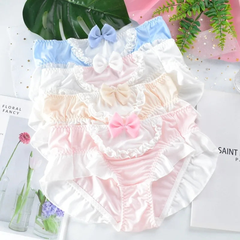 Cute Lolita Milk Silk Bow Ruffle Panties for Sweet Style
