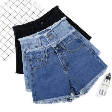 High-Waist Raw-Hem Denim Shorts | Summer Casual Jeans