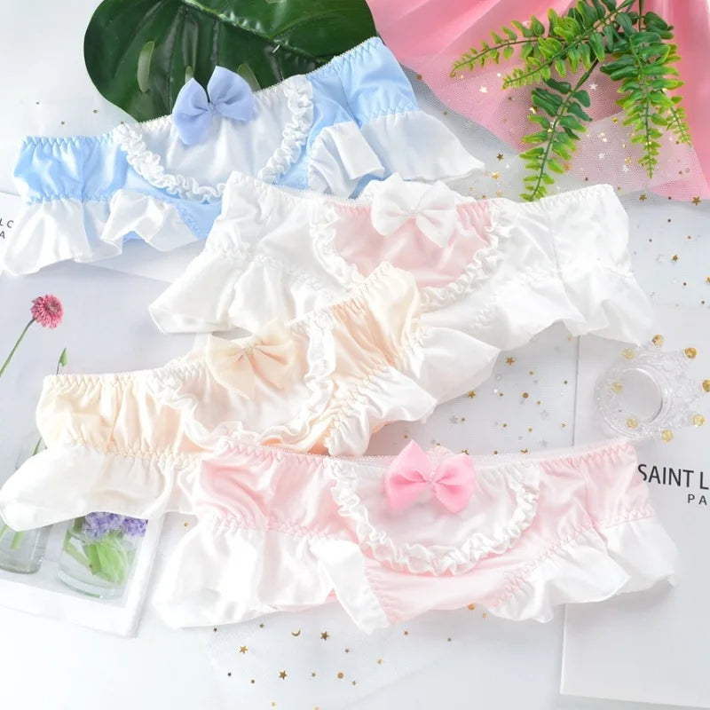 Cute Lolita Milk Silk Bow Ruffle Panties for Sweet Style