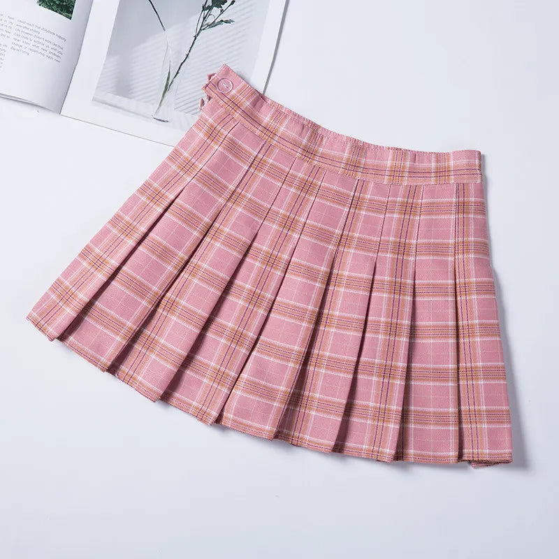 Pleated Skirt For Women 2023 Summer Grey Plaid  A-Line High Waist Mini Faldas Korean Style College Style Girl Black Short Skirts