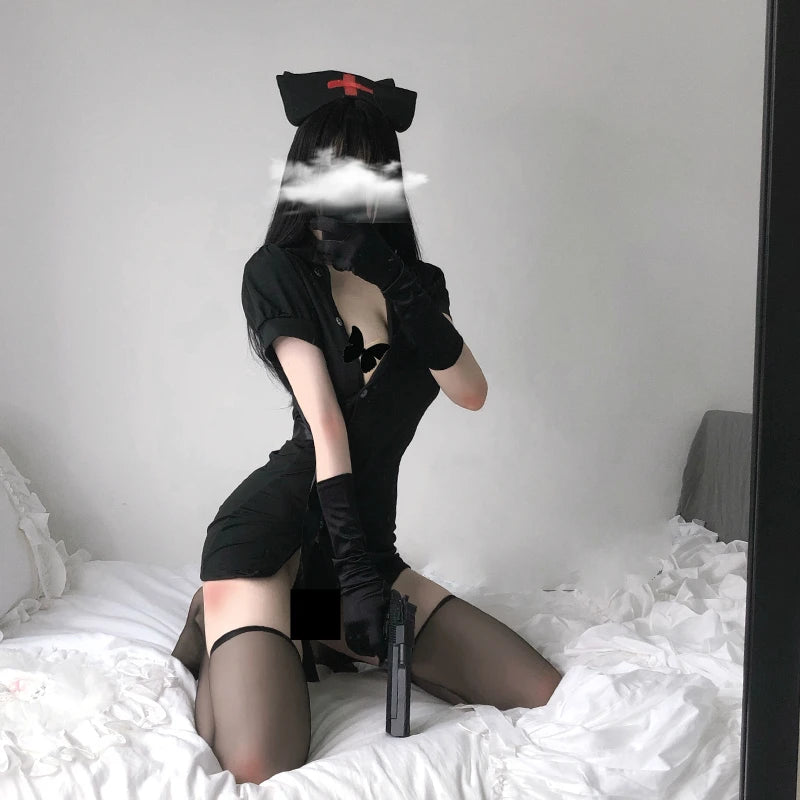 Harajuku Punk Nurse Cosplay: Sexy Ultrashort Dress Set