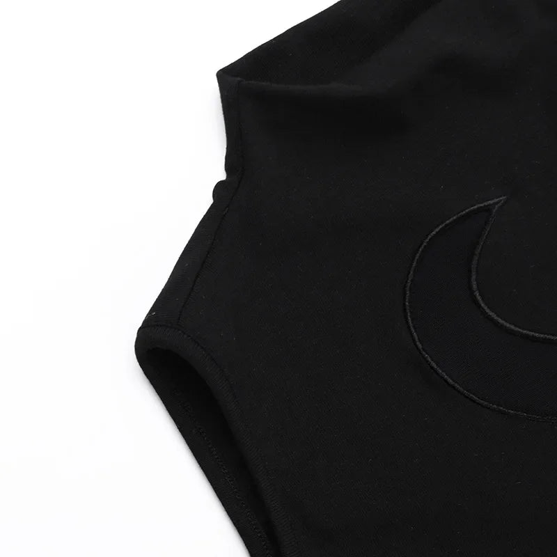 Goth Dark Cyber Y2K Skinny Turtleneck Tank Top Sexy Moon Chain Tassel Sleeveless Crop Tops Gothic Women Punk Streetwear Alt Vest