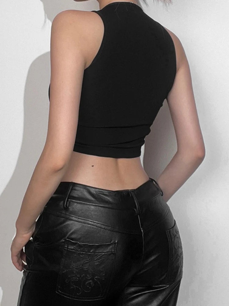 2026 Summer Sexy Y2k Aesthetic Solid Tank Top Harajuku Hollow Out Pleated Cropped Camisole Vintage Irregular Bodycon Tanks Women