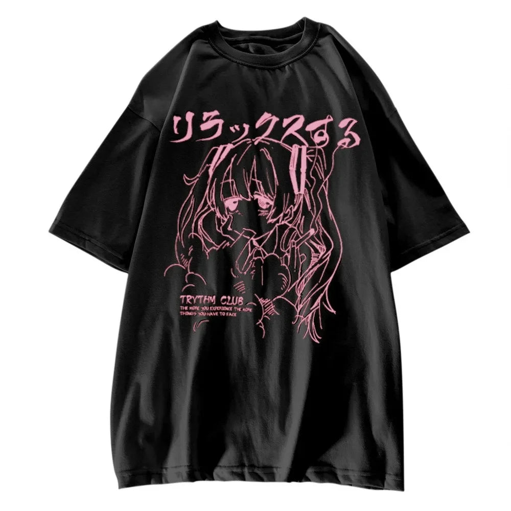 Women Clothing Women's T Shirt Y2k Japanese Harajuku Graphic Kawaii T Shirts Anime Print Oversized T Shirt Plus Size Grunge Top
