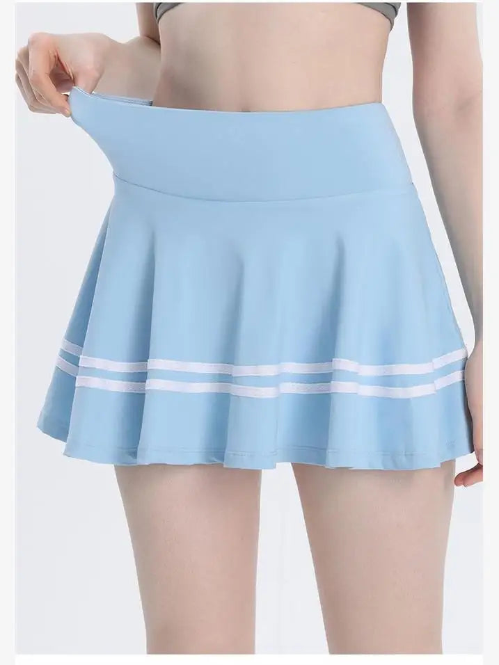 High Waist Yoga Pants Skirt High Waist Running Badminton Qui Dry Pleated Skirt Fake Two-Piece Sportswear for Women