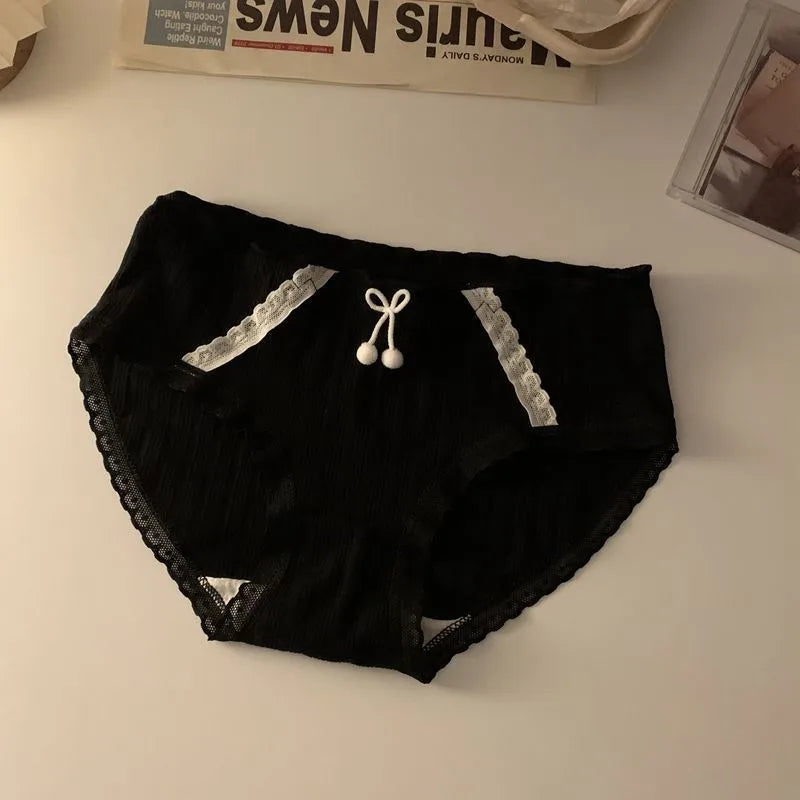 Kawaii Lolita Bow Cotton Panties | Mid-Waist Antibacterial Briefs