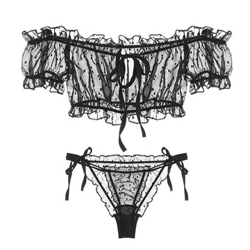 Seductive Spotted Mesh Lingerie Set - 2-Piece Bra & Panty