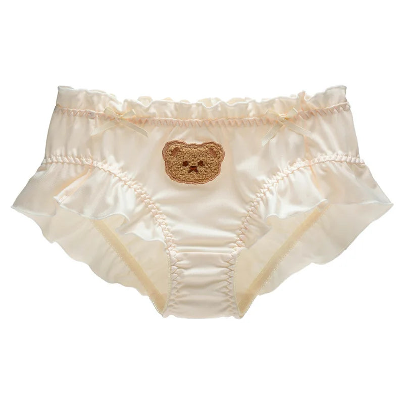 Soft Lolita Bear Embroidered Ruffle Panties | Cute Japanese Style