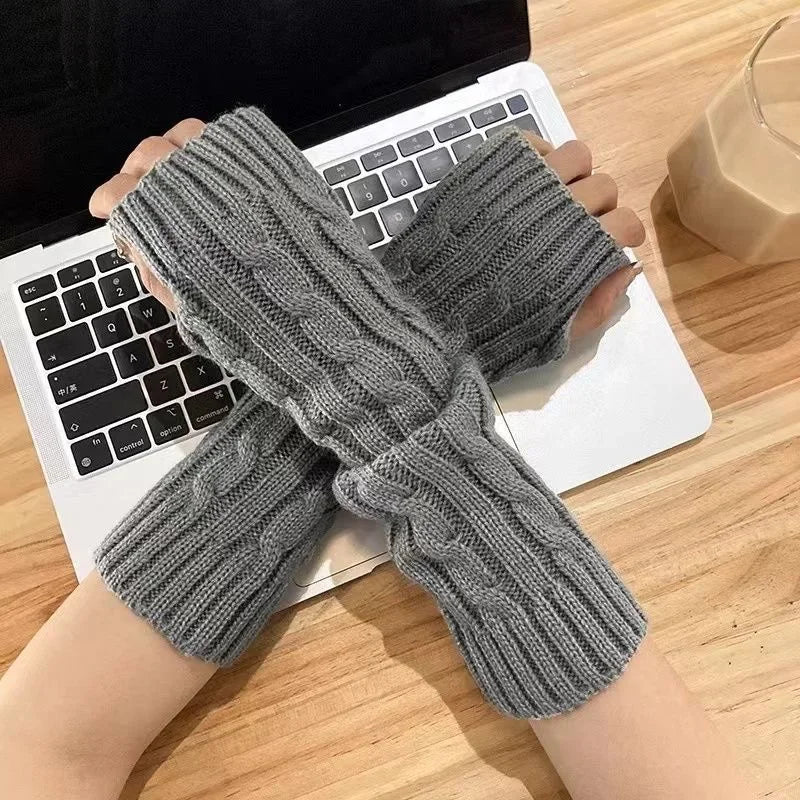 Y2K Knitted Striped Sleeves Gloves Autumn Winter Arm Warmer JK Long Fingerless Solid Colors Gloves Fashion Casual Girls Clothes