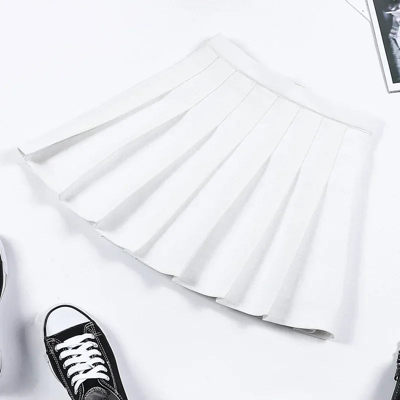 Women Harajuku Sweet Fresh Feeling High Waist Pleated Skirt Elastic Waist Cross Embroidery Skirt Pleated Skirt