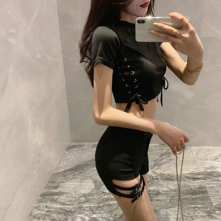 High-Waist Elastic Slimming A- Line Short Shorts Women's Belted Summer 2025 Fashion Trendy Polyester Hot Pants Casual Style