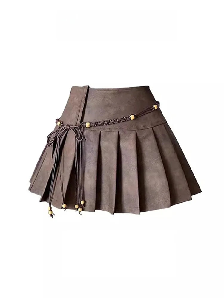 Retro PU Leather High Waist A-Line Skirt for Women