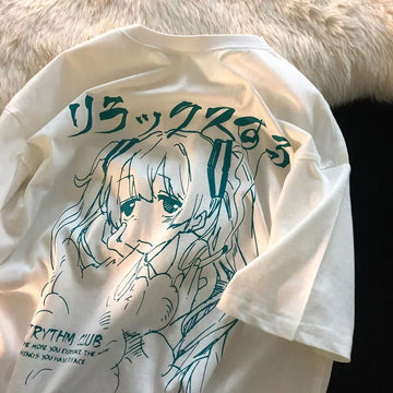 Y2K Harajuku Anime Oversized Graphic Tee – Plus Size Grunge Top