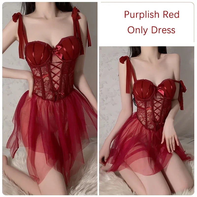 REBEYULI Sexy Lace Nightgown with Chest Cushion | Summer Comfort