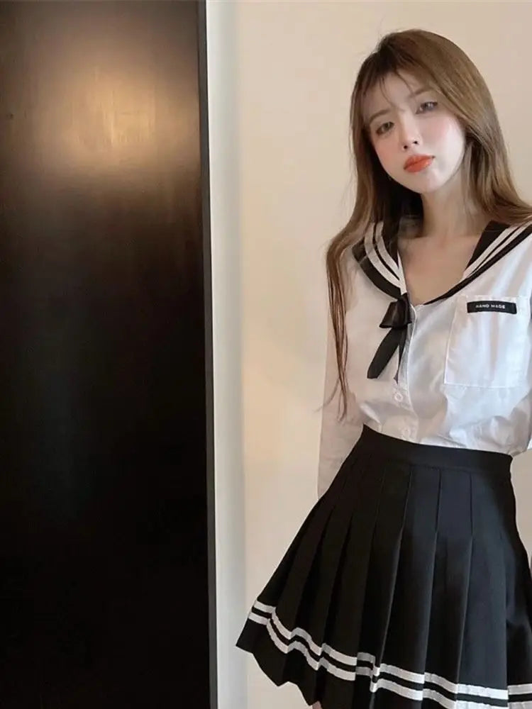 Korean Style Pleated  Skirt for Women Spring Summer New High Waist Striped A-Line Skirt Student Fashion Commute Style