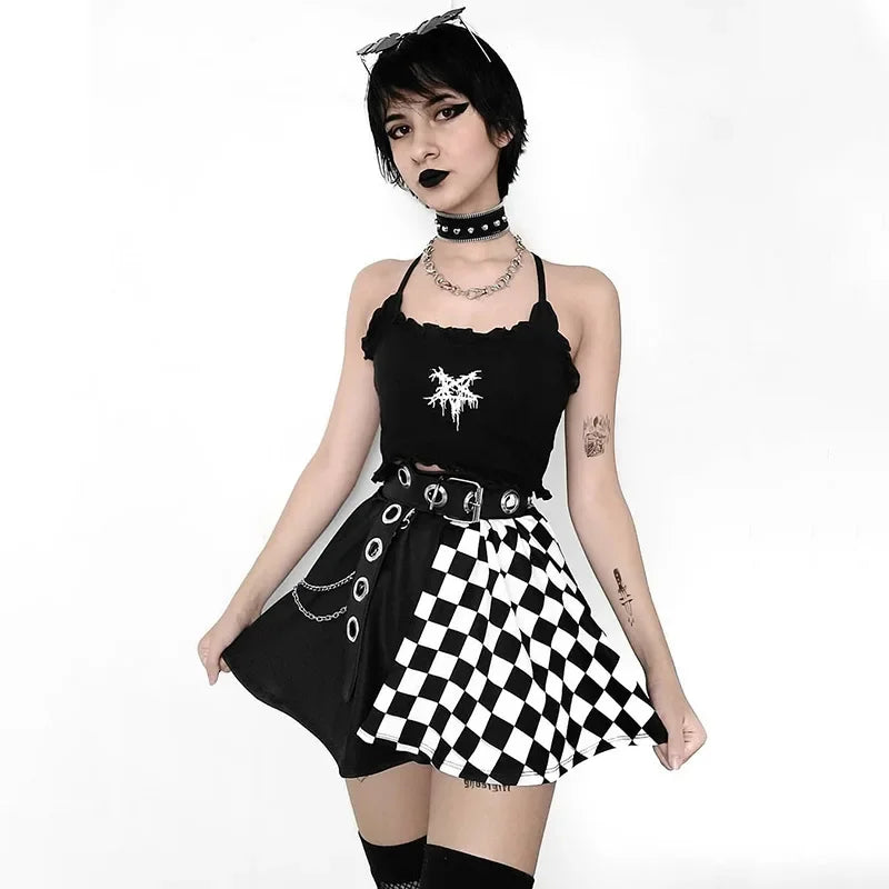 Y2k Skirt Harajuku Dark Girl Contrast Plaid Stitching Sexy High Waist Over In Summer Sexy Gothic Skirt