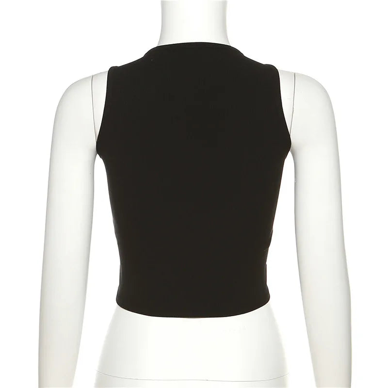 2026 Summer Sexy Y2k Aesthetic Solid Tank Top Harajuku Hollow Out Pleated Cropped Camisole Vintage Irregular Bodycon Tanks Women