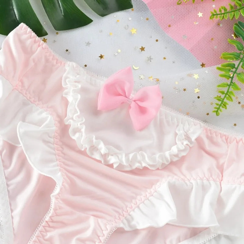 Cute Lolita Milk Silk Bow Ruffle Panties for Sweet Style