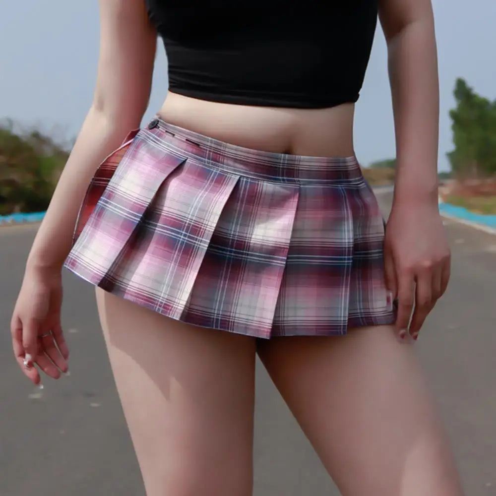 Sexy Pleated mini Skirts Women Summer high Waist Micro Plaid Skirt Pink Black cute Skirts Student Girls Harajuku Goth Y2k Skirt