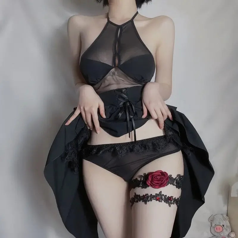 Black Lace Anime Demon Cosplay Lingerie Dress | Sexy See-Through Outfit