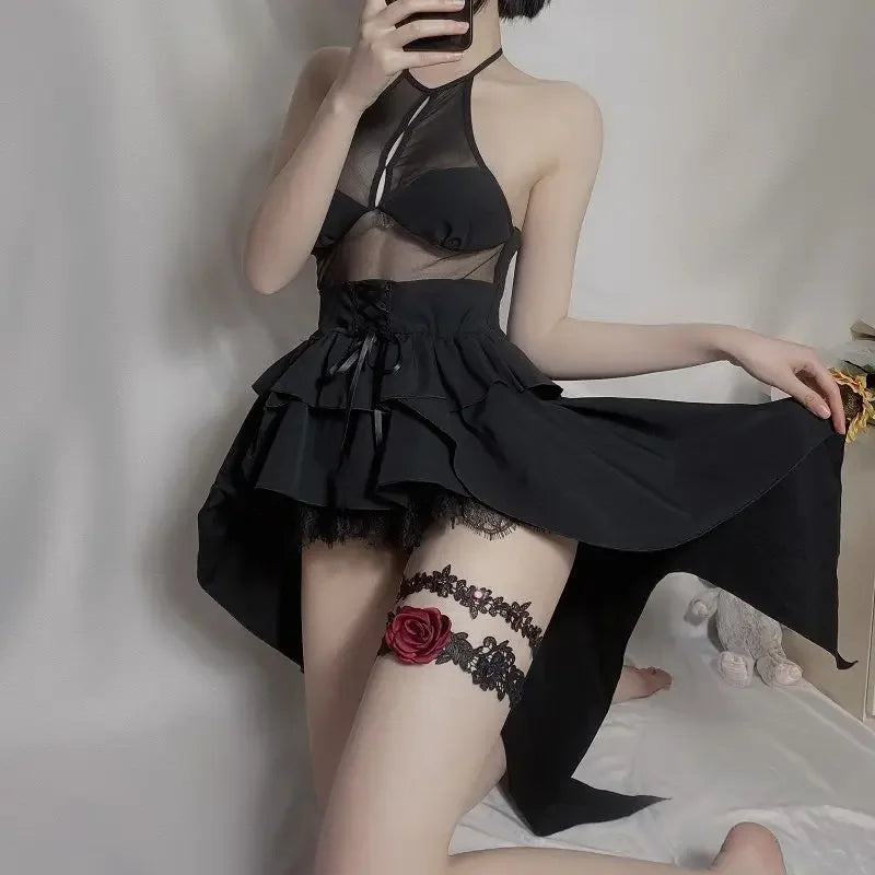 Black Lace Anime Demon Cosplay Lingerie Dress | Sexy See-Through Outfit