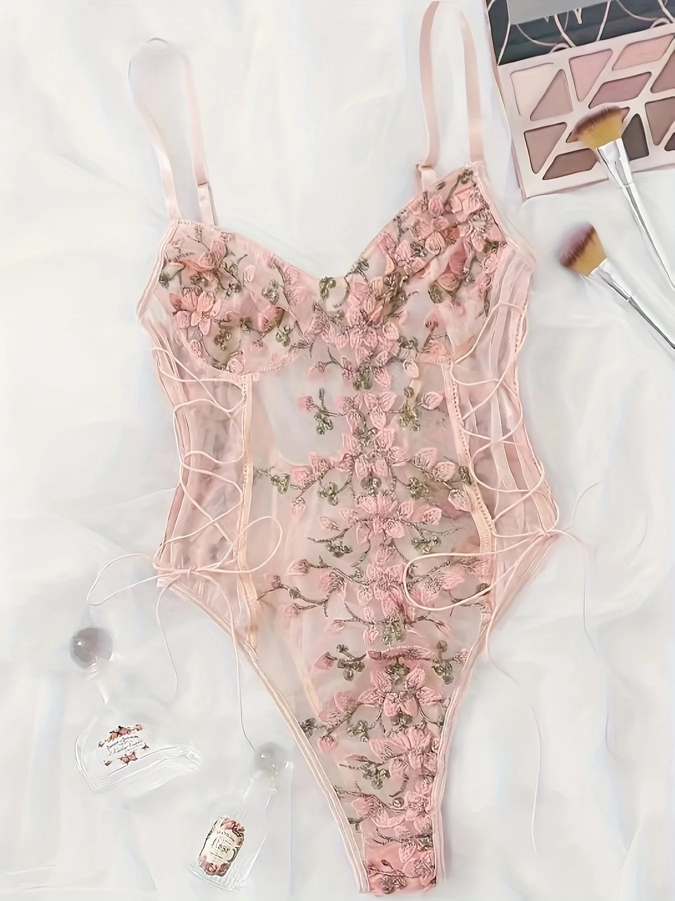 Exotic Floral Lace Bodysuit | Sexy Deep V Backless Lingerie