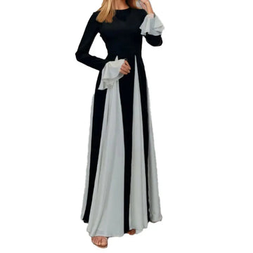 Elegant Color Block A-Line Knitted Bell Sleeve Dress