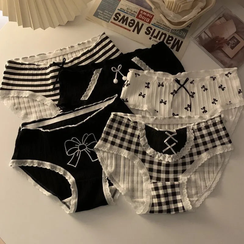 Kawaii Lolita Bow Cotton Panties | Mid-Waist Antibacterial Briefs