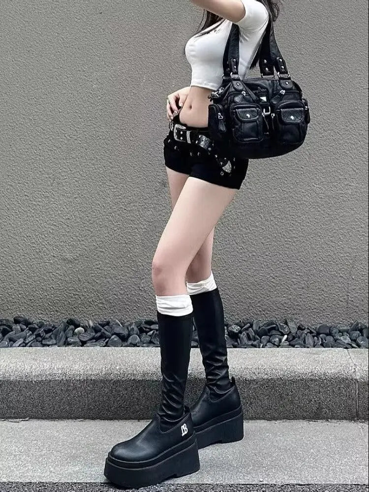 American Spice Girl Y2k Shorts Black 2025 Summer New Sexy Low Waist Hip Wrap Willow Nail Denim Super Shorts Women