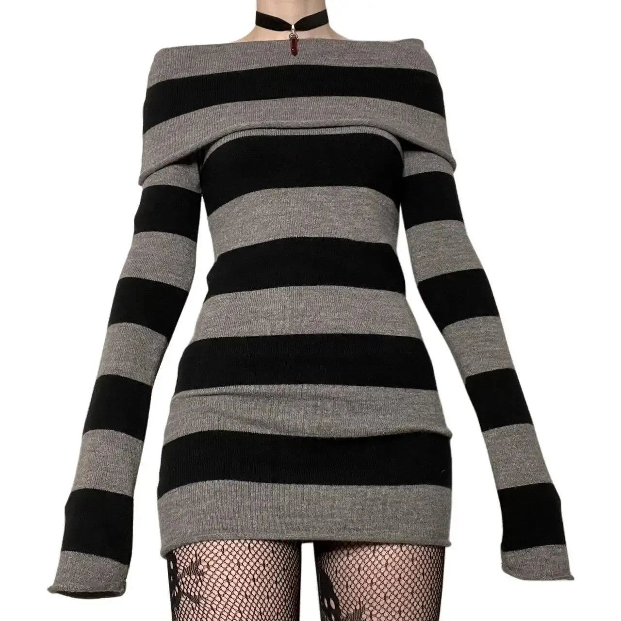 Women's Striped Off-Shoulder Bodycon Mini Dress