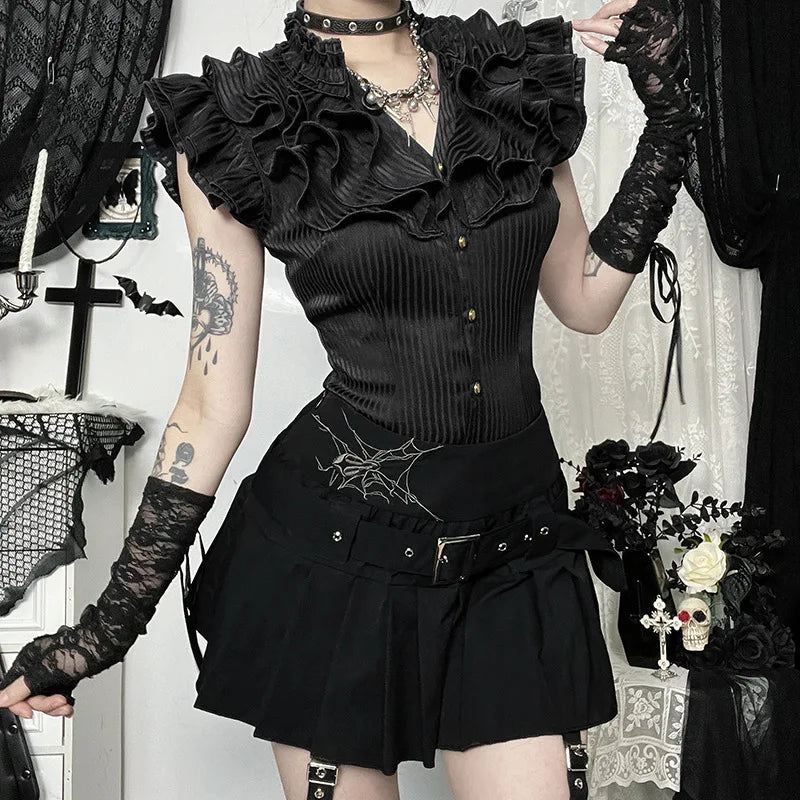 Subculture College Style Hot Girl Pleated Skirt Summer New Dark Hot Girl High-waisted Slim Short Skirts Aesthetic 90s Y2K Party