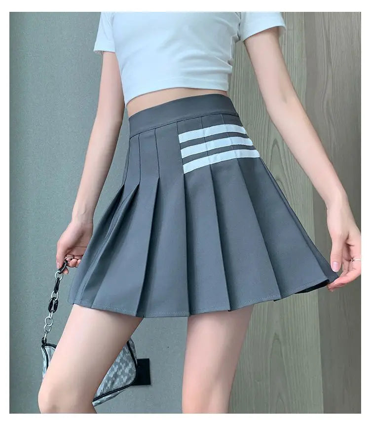 Preppy Style Women Kawaii Striped Pleated Skirts Korean Fashion Summer High Waisted With Lining Sweet Cutecore Mini A-line Skirt