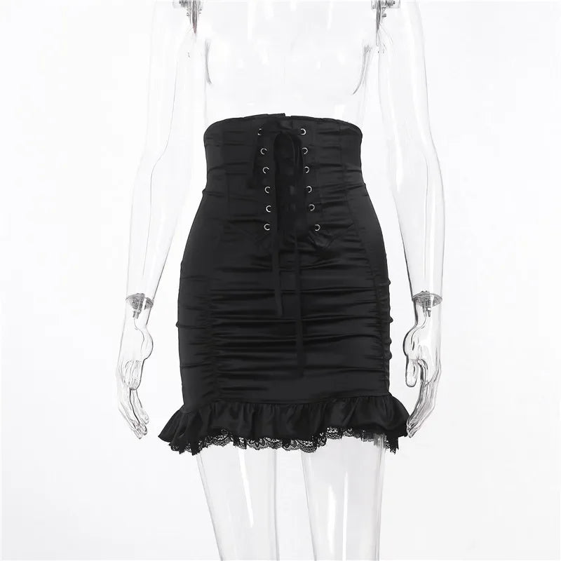 Gothic Punk Ruffle Mini Skirt - High Waist Black Aesthetic
