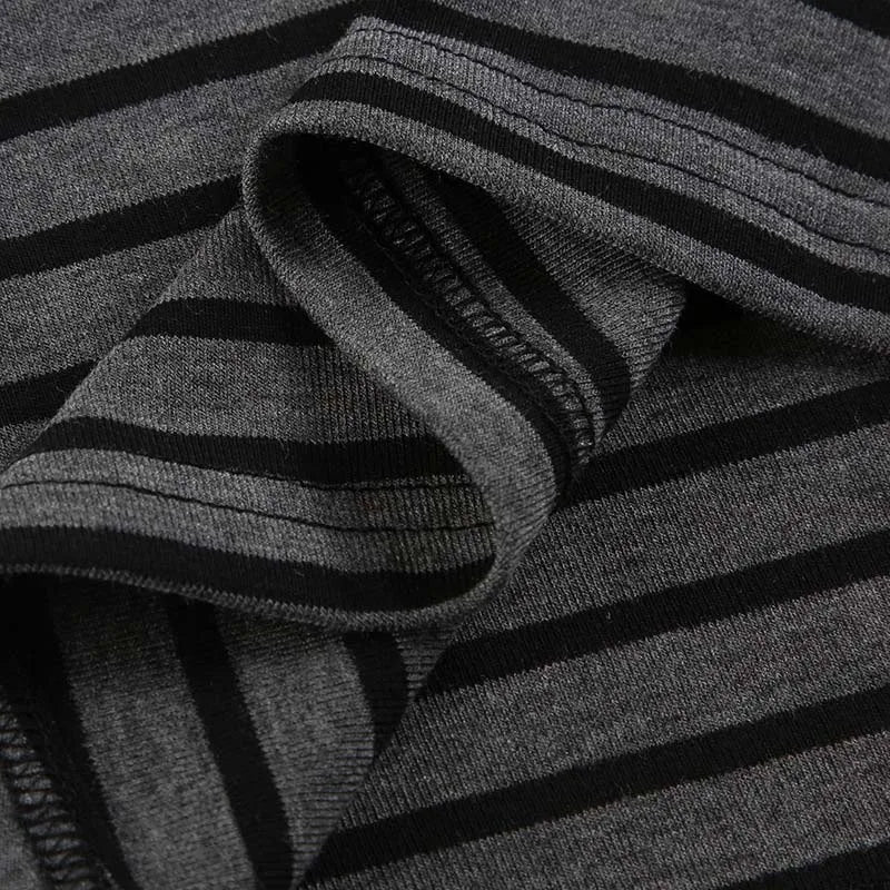 Harajuku Basic Slim Long Sleeve Stripe Tee Off Shoulder O Neck Korean Street Style Spring Autumn Y2K Women's Gray T Shirt