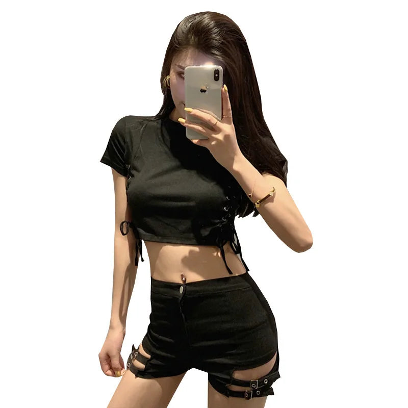 High-Waist Elastic Slimming A- Line Short Shorts Women's Belted Summer 2025 Fashion Trendy Polyester Hot Pants Casual Style