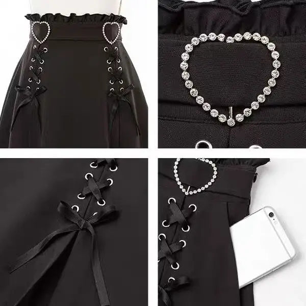2026 Y2k Aesthetic Harajuku Style Skirt Sweet Girl High Waist Mini Bandage Lolita Skirts Womens Solid Streetwear Gothic Jk Saia