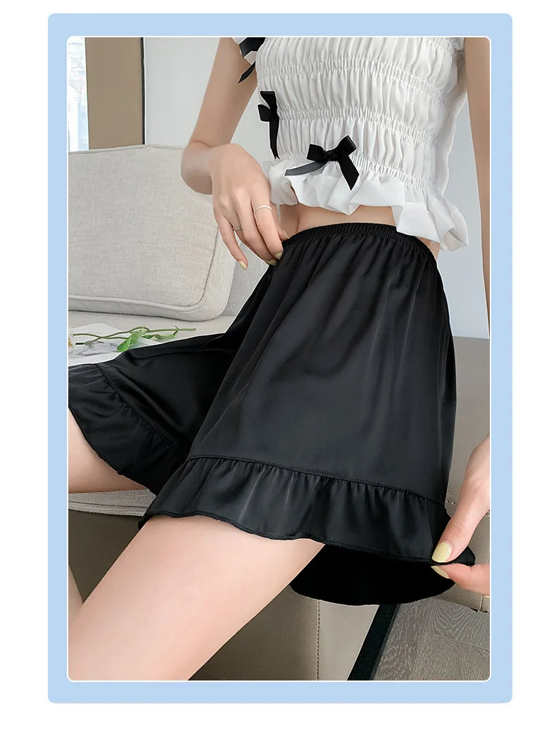 Women's Summer Lace Underwear Female Thin Ice Silk Safety Short Pants Women's Anti-light Loose Shorts Without Curling Edge