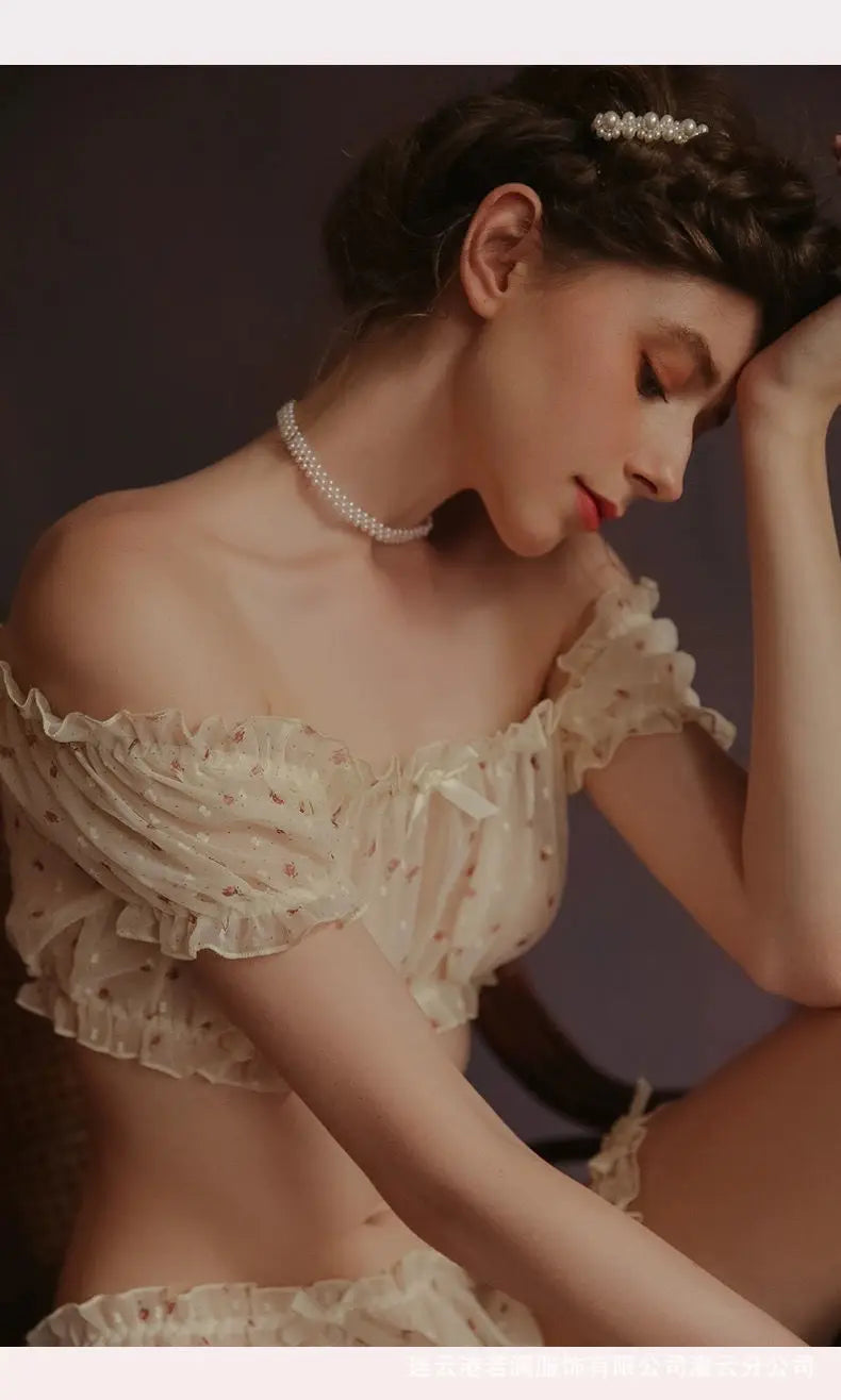 Sheer Stars Allure: Off-Shoulder Lingerie Set with Leg Rings