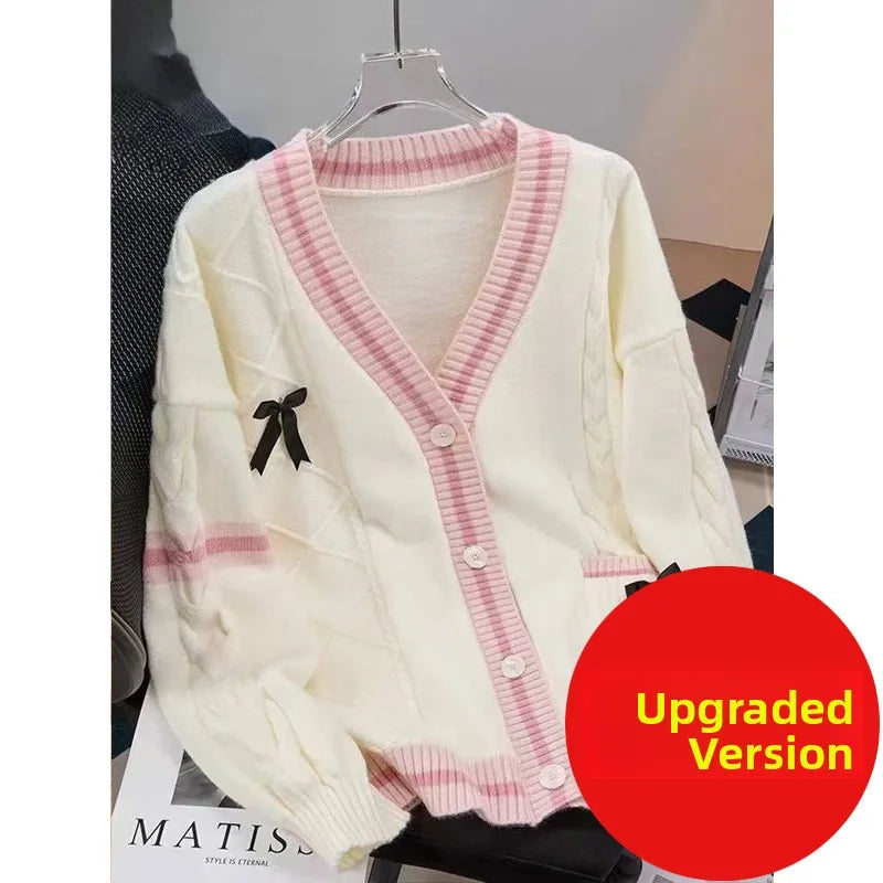Loose Women's Knitted Sweater Coat  Knot Lazy Style Design Anti-Aging Japanese Style Open Cardigan Spring Autumn New...