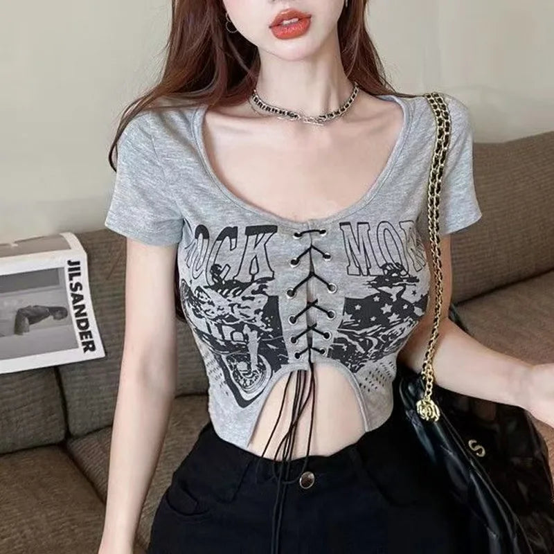 Women T Shirts Y2k Harajuku Retro Chic Tee Summer 2026 New In Woman Clothes Vintage Short Sleeve Sexy Crop Tops Women