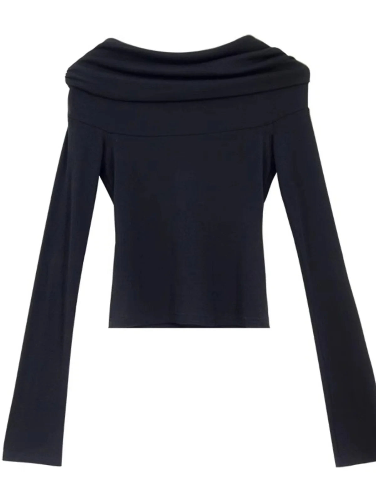 Black Shoulder-Bared Long Sleeve Knitted Sweater Women's Autumn New Style Slim Fit Inner Wear Base Top Korean Style Commute F...