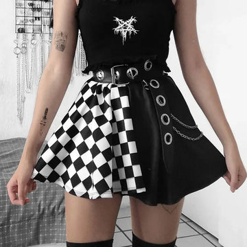 Y2K Plaid Stitching Mini Skirt - Dark Harajuku Style