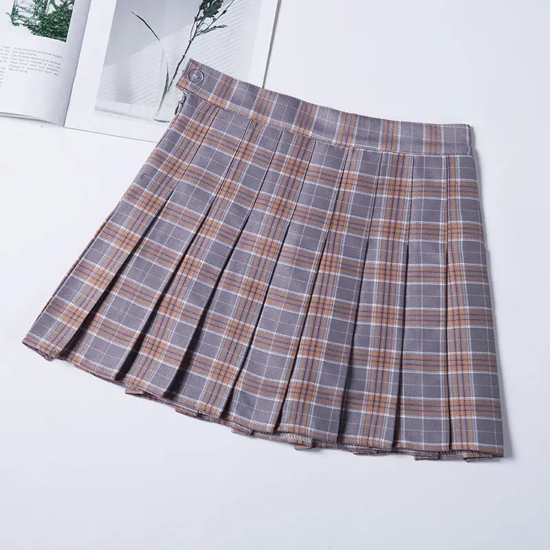 Pleated Skirt For Women 2023 Summer Grey Plaid  A-Line High Waist Mini Faldas Korean Style College Style Girl Black Short Skirts